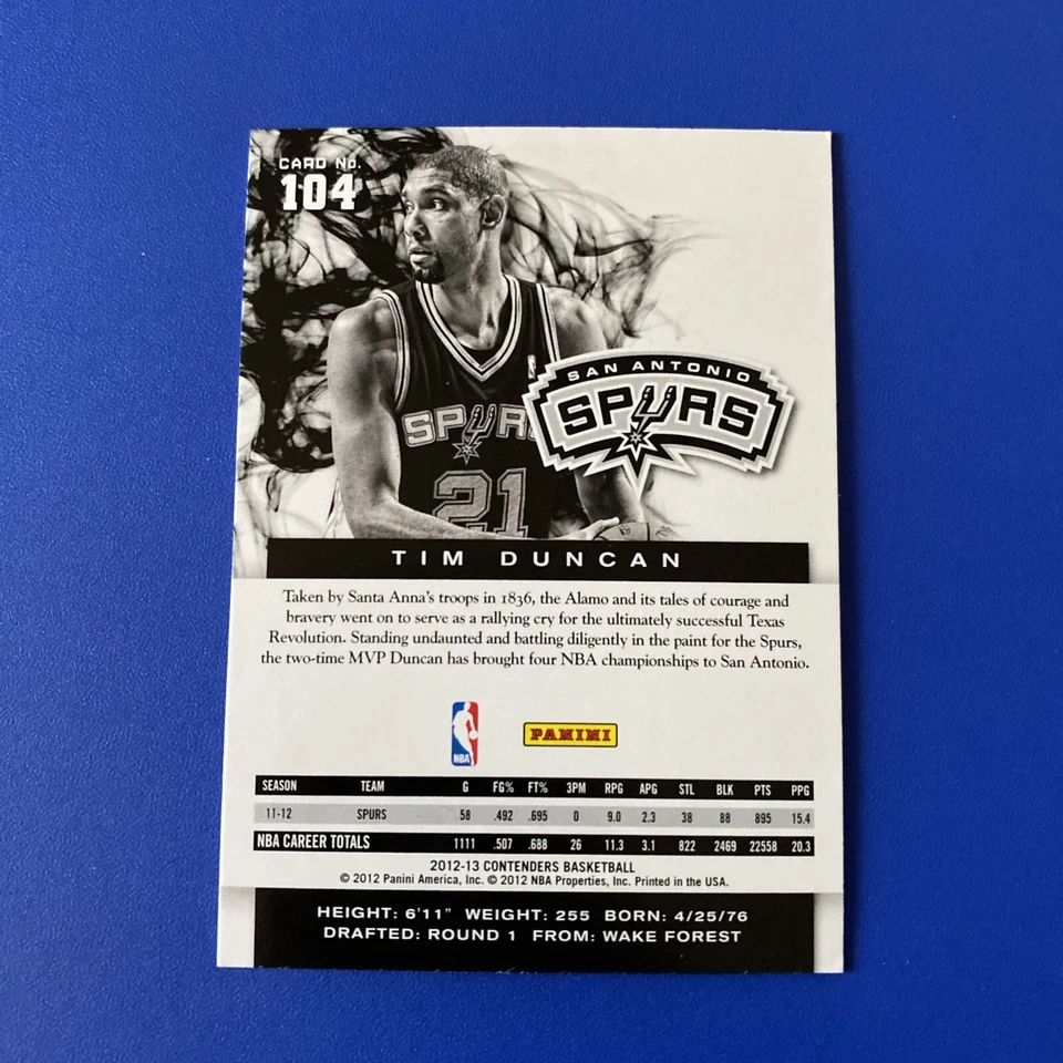 2012-13 Panini Contenders #104 Tim Duncan  - Image 2 of 2