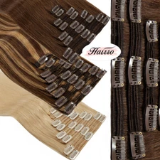 Double Weft Clip In 100% Human Hair Extensions Soft & Thick Full Head 8 Pieces