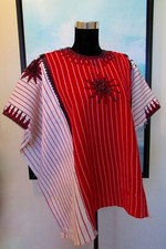 Embroidered Guatemalan Huipil Red  Black Stripe Sun