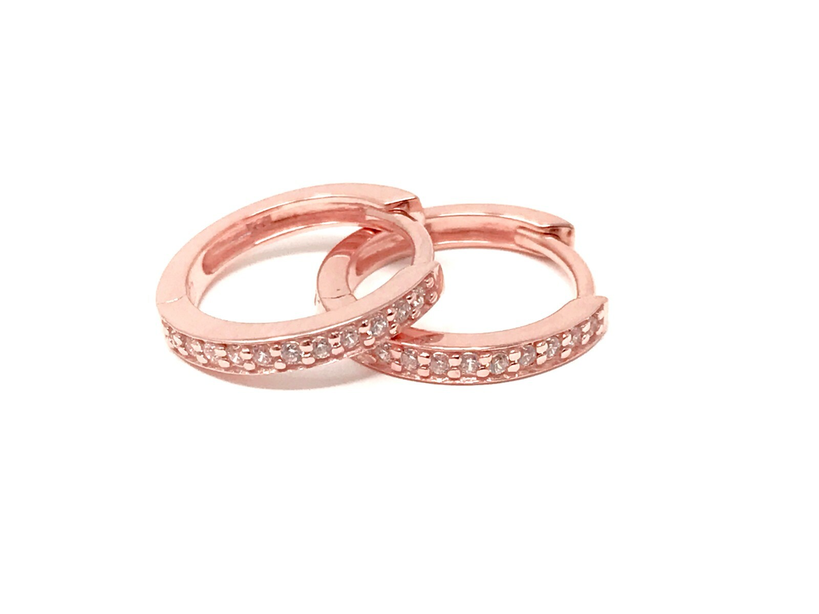 Vermeil Small Hoop Huggie Earrings with Cubic Zirconias - Rose Gold