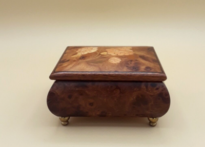 Romance by Reuge Music Box #6091 Italian Burlwood Floral Inlay