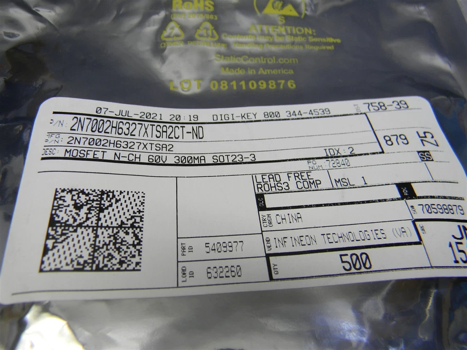 Infineon Technologies 2N7002H6327XTSA2 N Channel Strips of 400 - Image 3 of 4