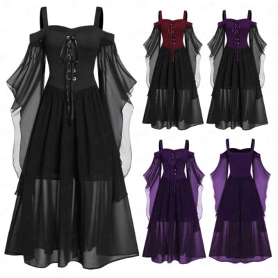 Damen Punk Gothic Hexe Karneval Cosplay Kostüm Hexe Vampir Party Kleid Halloween - Bild 1 von 4