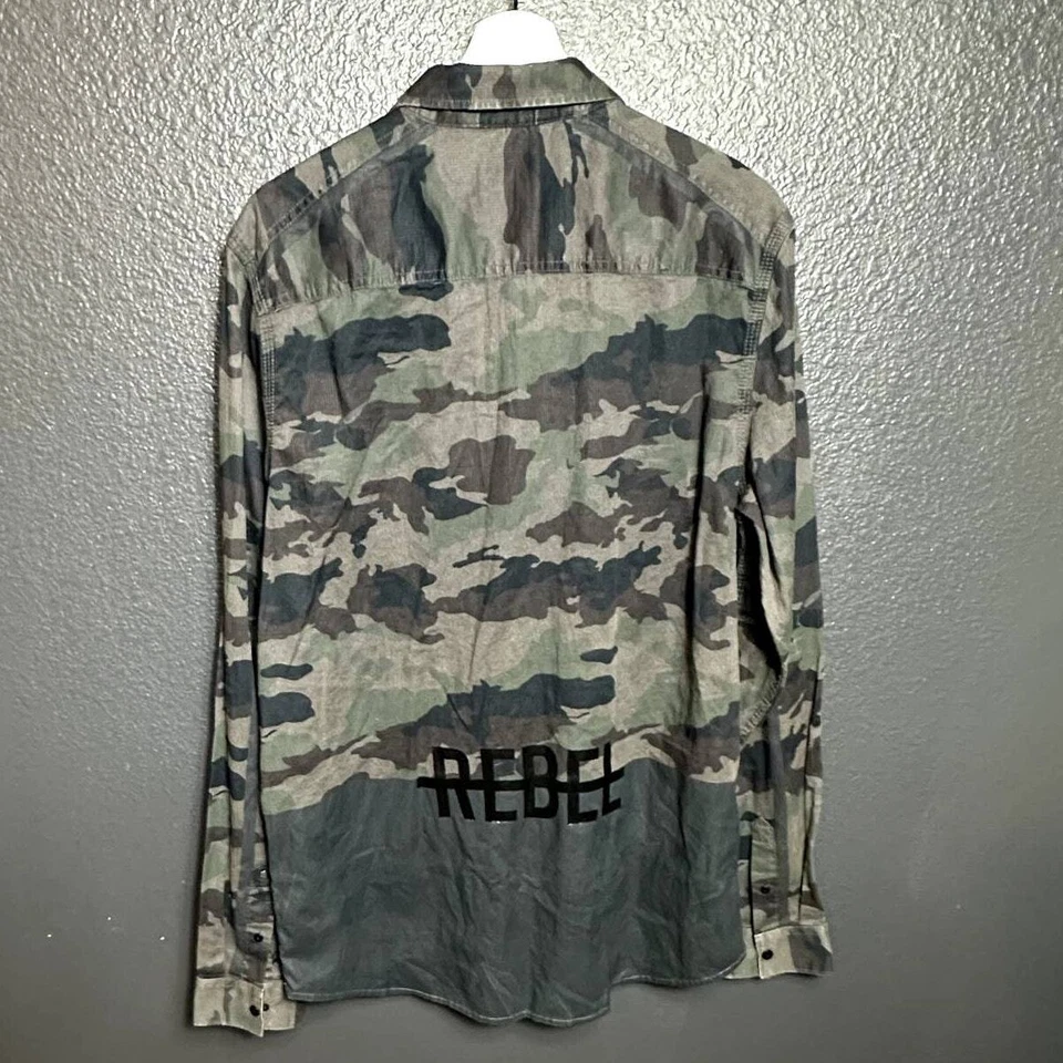 Chaqueta de mezclilla Buffalo David Bitton para hombre larga camuflaje cremallera frontal talla L/G Foto 4 de 4