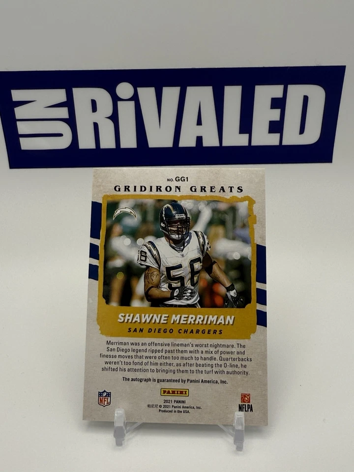 2021 Panini XR Shawne Merriman Gridiron Greats Cracked Ice AUTO #GG1 - Image 2 of 2