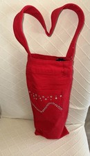 Valentines Day Red Bottle Bag BYOB Unique Handmade Upcycled Denim Bag Gem Lined