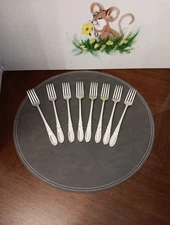 VTG Oneida Community WHITE ORCHID Silver Plate (Viande) Grille Forks (8) 7 5/8”