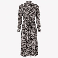 All Saints Anya Plume Dress Size Small Black White Feather Print Belted Button