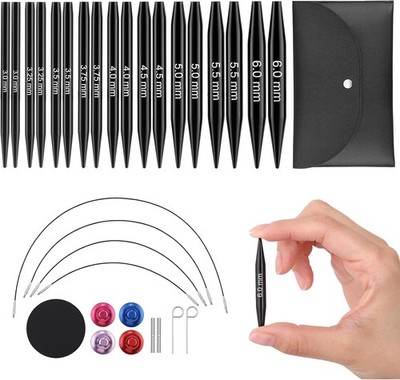Interchangeable Circular Knitting Needle Set, 2-Inch Shorties Knitting Needle...