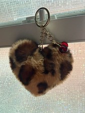 Faux Fur Leopard Heart Keychain - Brown