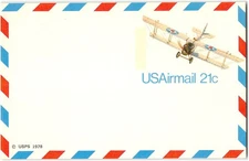 US #UXC17 Mint, 1978 Air Mail, Postal card, 21c Curtiss Jenny