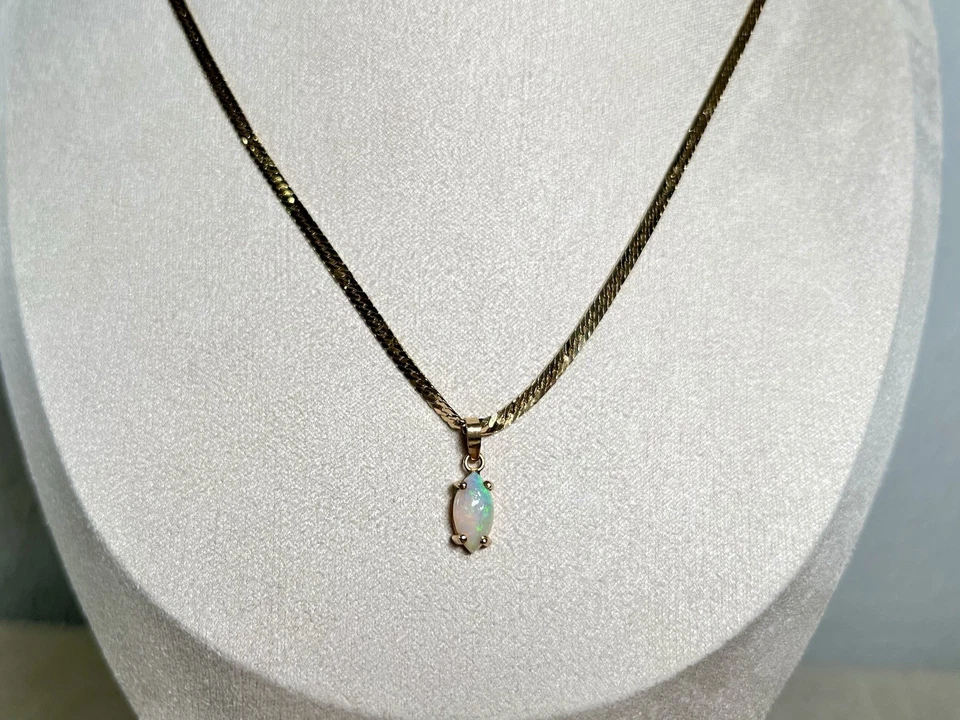 Великолепная итальянская цепочка-ожерелье из чистого золота 14 карат с подвеской из натурального опала — 20 дюймов - Изображение 3 из 4