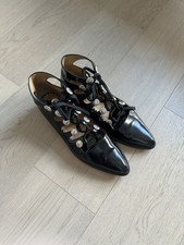 TOGA PULLA Black Leather Lace-Up Oxfords flats Silver Hardware Details - Size 37