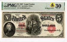1907 $5 Legal Tender Note Fr#91 PCBLIC Error PMG VF-30 GCC Gold *Exceptional*
