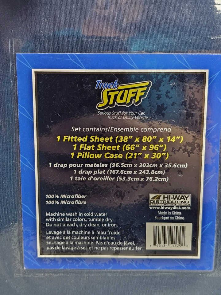 Semi Truck Sleeper cab Custom Sheet Set Blue 38x80x14 2 Sheets And Pillow Case - Image 2 of 2