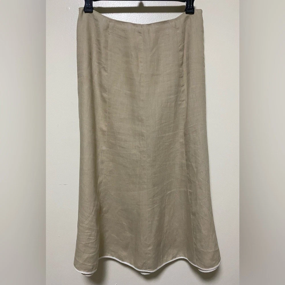 Talbots Beige Midi Linen Skirt Women Size 12
