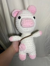 Handmade Crochet Pig Plush Stuffed Animal Pink White Amigurumi w/ Crossbody Bag