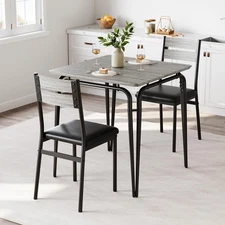 3-Piece Dining Table Set, Sturdy Wooden Square Table and Chair Breakfast Tabl...