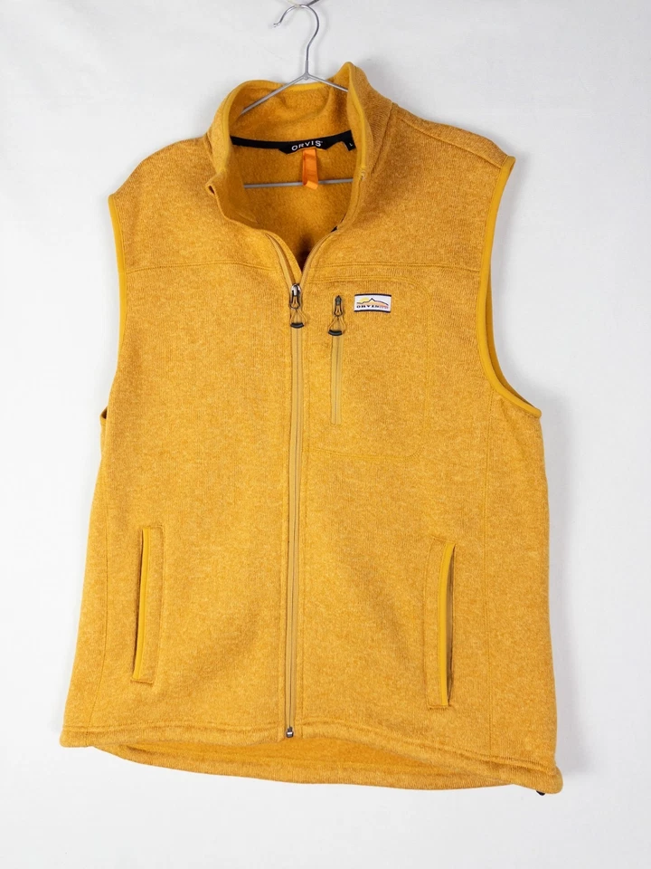 Chaleco Orvis Cremallera Completa Para Hombre L Amarillo Polar Exterior Bolsillos Poliéster Foto 3 de 4