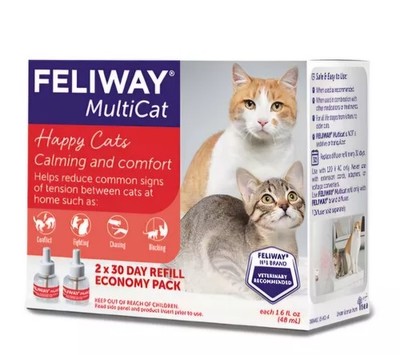 Feliway MultiCat Diffuser -(2) 48 mL Cat Calming Pheromone Refill, New 04/27 +
