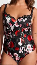 Victoria  s Secret Atelier Bodysuit Multicolor Floral Satin Lace-Up Large NWT