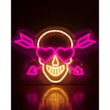 Letrero de neón flexible de calavera y corazón 22"x14" luz hombre exhibición cueva barra de cerveza decoración de pared