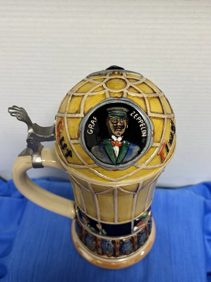 Vintage Corzelius West German Stein - 11” -Graf Zeppelin Yellow Hot Air Balloon - Image 2 of 4