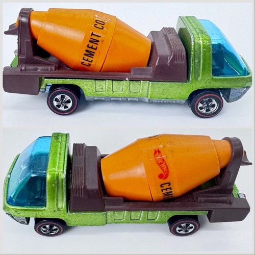 Hot Wheels Redline Light Green HK The Heavyweights Cement Truck Orange Barrel VG