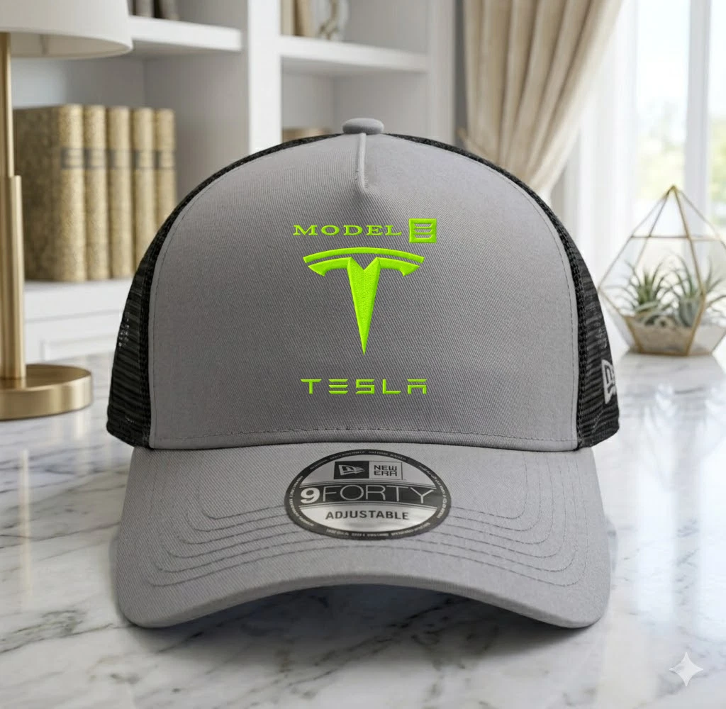 Tesla Model 3 Logo Embroidered Trucker Hat Snapback Adjustable Baseball Cap Mesh