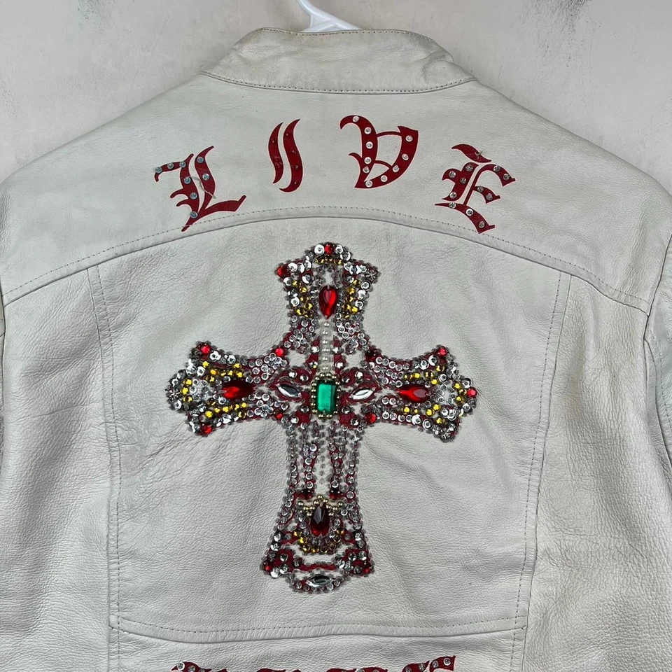 Chaqueta de cuero vintage Wilsons Rock and Roll "Live Free" talla L Foto 3 de 4