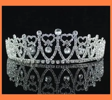 BOW CROWN RHINESTONE TIARA COMB BRIDAL PARTY WEDDING ACCESSORY PROM H663 SILVER