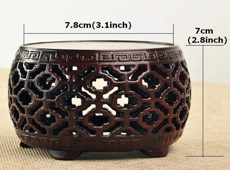 Florero de piedra bonsái con soporte para pecera tallada en palo de rosa de 2,8 * 3,1" base de estante para flores Foto 3 de 3