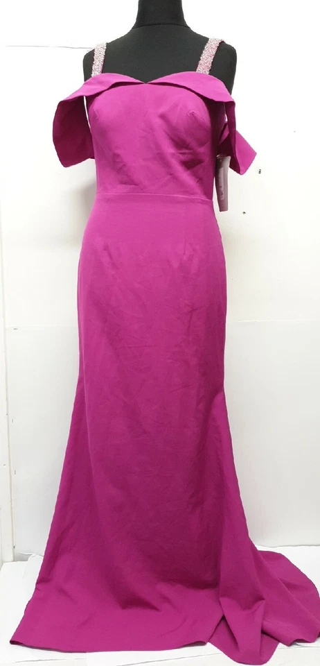 JS collection Fuchsia Cold Shoulder Beaded Dress Size UK 14 REF P - Image 4 of 4