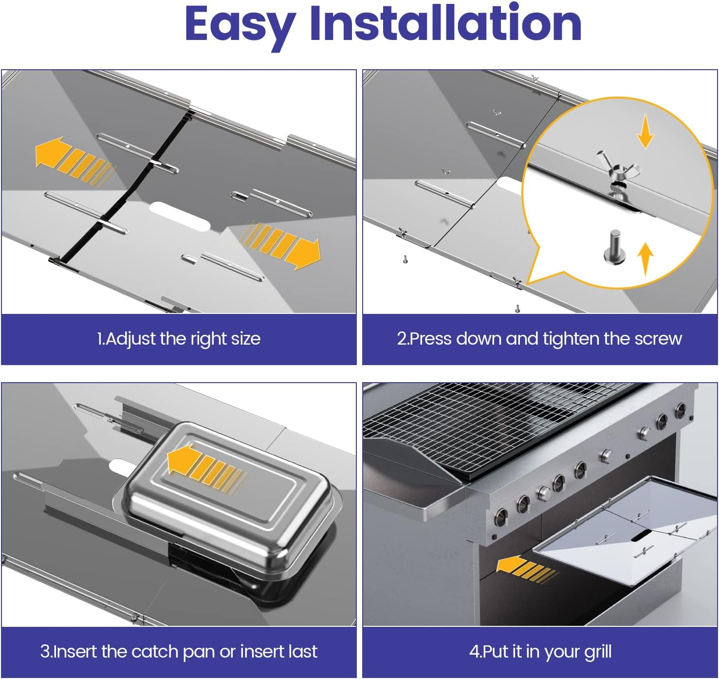 Grill Grease Tray Set, Stainless Steel Grill Parts, 24" 27