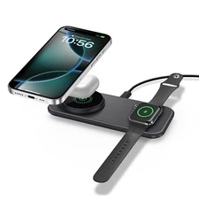 2in1 15W Wireless Charger Mat Dual Charging Pad For Apple Watch 10 9 8 iPhone 16