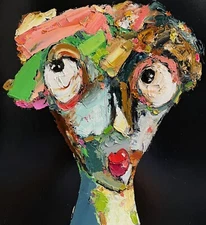 Original abstract painting oil on paper 9.5x10.5 in by Anastasiya Kimachenko