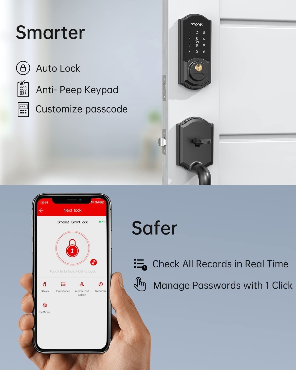 WiFi Door Lock Keyless Entry Bluetooth Electronic Digital Keypad Smart