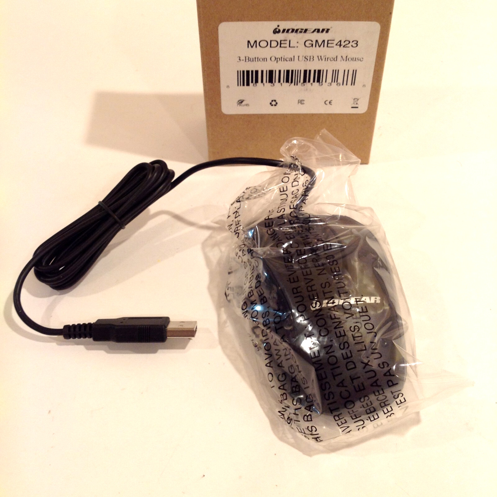 IOGEAR 3-Button Optical USB Wired Mouse GME423 BLACK Windows