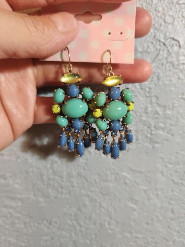 Stella and Dot Chandelier Dangle Earrings Lime, sea green turquoise blue signed - Picture 1 of 5