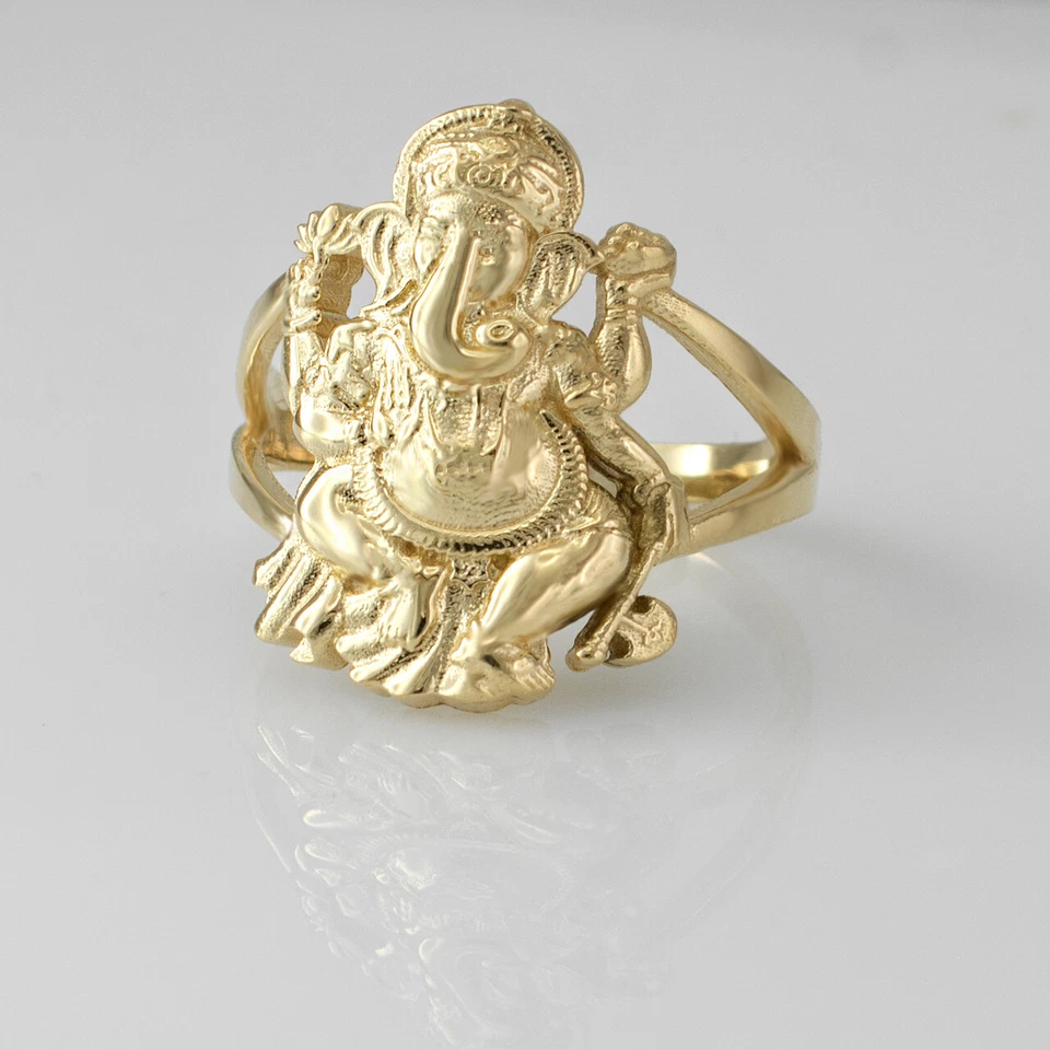 Anillo de yoga Ganesh de oro amarillo de 10 quilates con dios elefante Foto 3 de 4