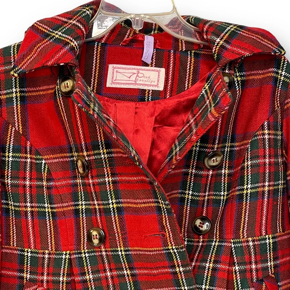 Abrigo chaqueta a cuadros rojo para mujer mediano M Foto 2 de 4