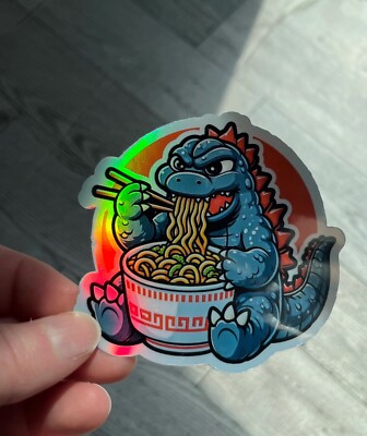 3Inch Godzilla eating ramen Holographic 3 Inch Waterproof Sticker