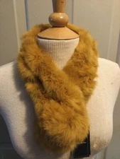 Nwt $88 Marcus Adler Marigold Mustard Yellow Rabbit Fur Pull Thru Collar Scarf