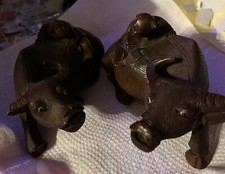 A set of Hand carved wooden water buffalo Ox with boy on back