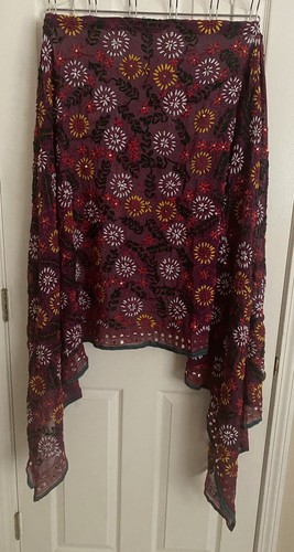 Pakistani Indian Embroidered Purple Shawl, Dupata, Scarf