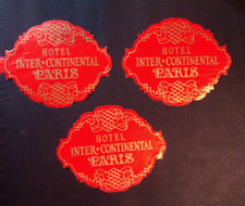 Hotel Inter-Continental Paris Vintage Luggage Paper Tags