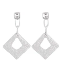 NWT!  SILVER TONE HAMMERED METAL, RHINESTONE & CHAIN DANGLE PIERCED EARRINGS