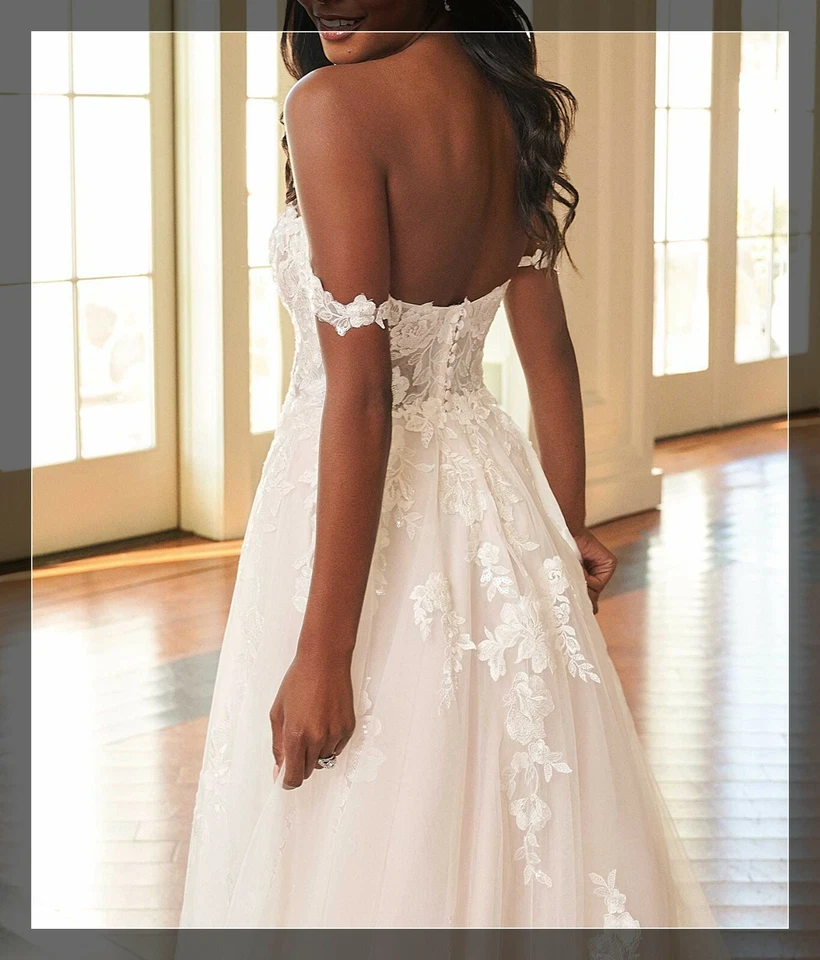 Einzigartiges  Brautkleid Hochzeitskleid Spitze 32-46 Übergröße Knöpfe Ivory NEU - Bild 3 von 4