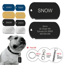 Custom Rectangle Dog Tags Engraved Pet Name ID Collar Tags Engraved Free Whistle