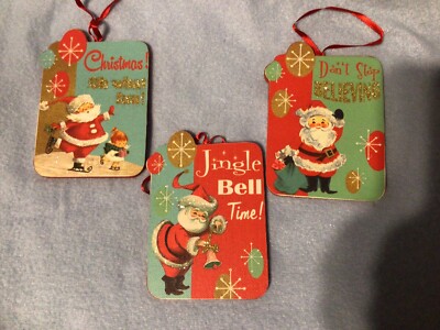 Kurt Adler Christmas Santa Retro Designed Ornaments Set Of 3 New